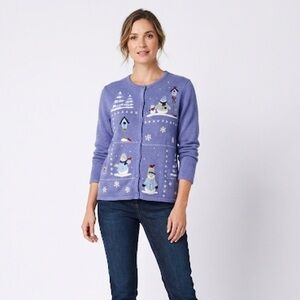 Croft and Barrow Winter Cardigan Embroidered Snowman XL